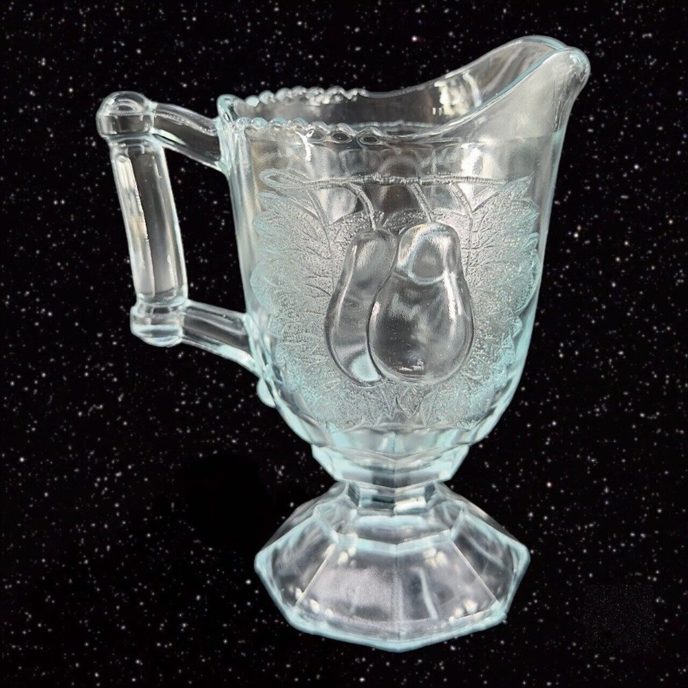 JEANNETTE Baltimore Pear Light Blue Glass Pitcher‎ Creamer 1950s Glass Vintage